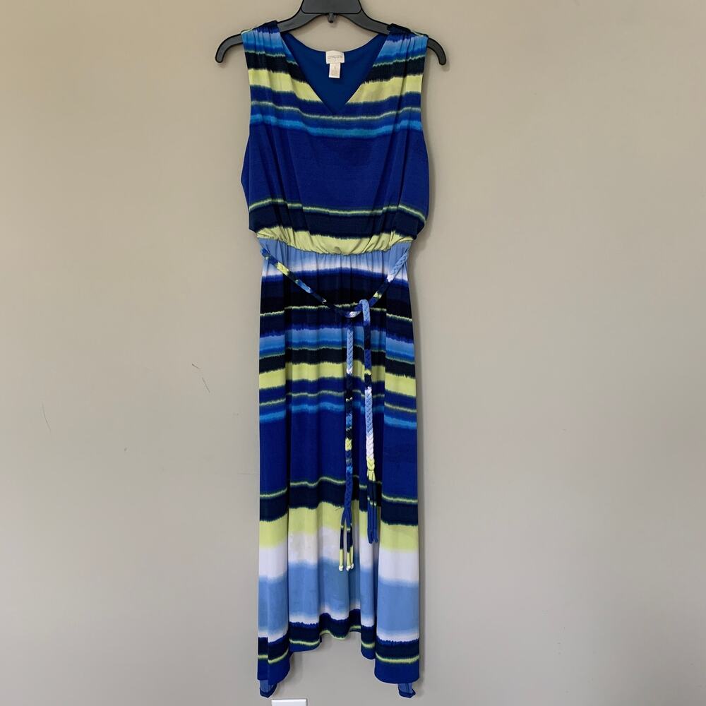 Chico's Washed Stripe Kristi Maxi Dress tie dye look sleeveless elastic waist M